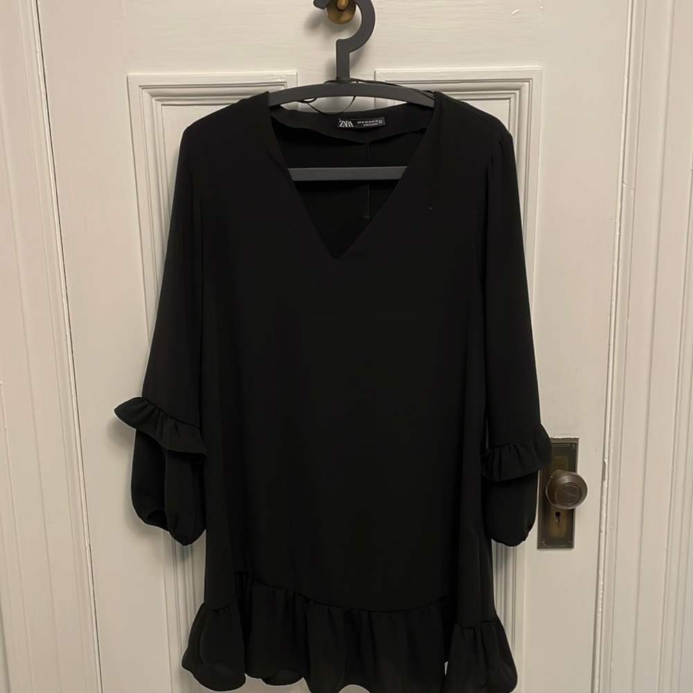 Zara black mini dress with cute sleeve detailing